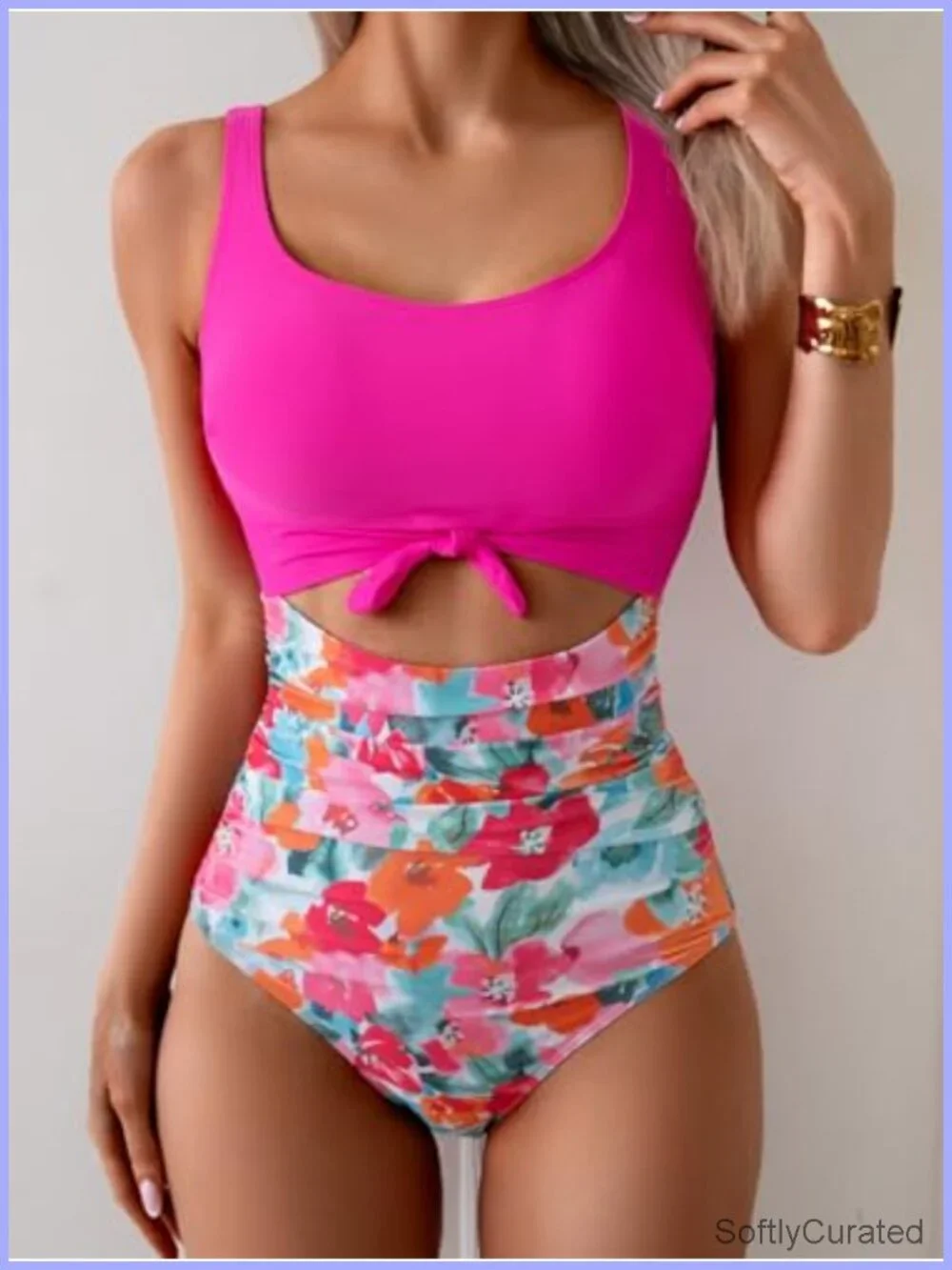 One Piece Swimsuit Tummy Control Slimming Cutout Tie Knot Swimwear